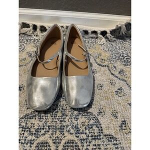 Wild Fable Mary Jane Flats Metallic Silver Size 10 Brand New Nwot